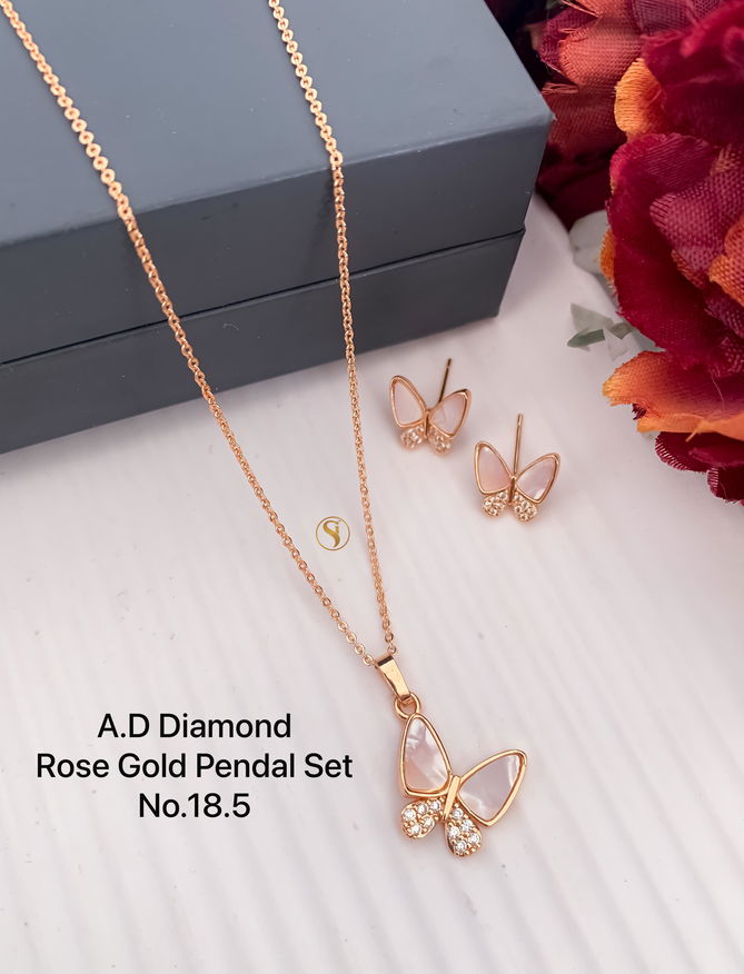 AD Diamond Designer Rose Gold Pendant Set 9 Wholesale Price In Surat
